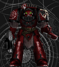 An Invokers Veteran Marine arrayed in one of the Chapter's few examples of Terminator Armour.