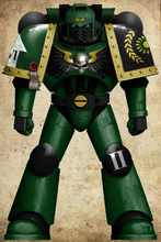 Unknown Emerald Spears Firstborn Battle-Brother of the 2nd Company (Jade Spectres), 6th Battleline Squad wearing modified Mk VII Armour with a Mk IV Helmet.