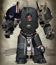 A Tempest Knights Armiger-Sergeant (Veteran Sergeant) of the elite 1st Great Company, 1st Armiger-Knight (Sternguard Veteran) Squad