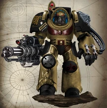 Gatekeepers Sternguard Veteran Morad Cambastrrad of the Chapter's elite 1st Century arrayed in relic Indomitus Terminator Armour.