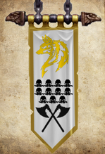House Fenris honour banner of the Knight Errant Garmr, displaying honour and notable kill-markings.