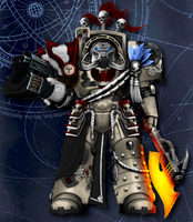 A Lightning Wraiths Stalker clad in Indomitus-Pattern Terminator Armour. This particular warrior has attached his 'Soul Tether', a white cord that signifies mourning, to his left shin rather than its traditional place on his off-hand.