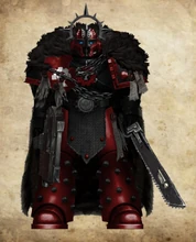 Clan Lord Sired, the Framhad, of Clan Dunfȳr, wielding his bolter and chainsword.