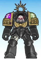 Battle-Brother Emisar Xavoy, 1st Company Chaplain.