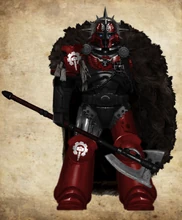 Clan Lord Cynewald, the Eldhearra, of Clan Mægenael wielding his power-halberd.