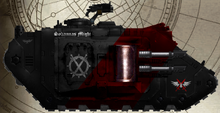 Land Raider "Sakannas Might" of the Knights Angelicus attached to the 1st Order (As shown by the symbol on its door)