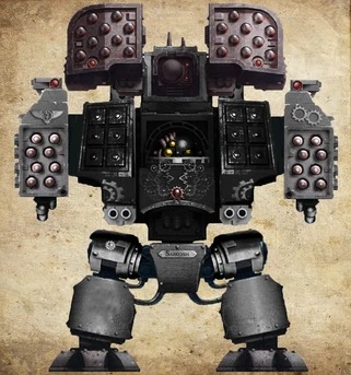 Ancient Sarkosh of the 3rd Clan Company. This venerable warrior is interred within a nigh unstoppable , a unique sub-class of Hellfire Dreadnought utilised exclusively by the Warmachines Chapter.