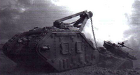 An Atlas recovery vehicle from a Salvage and Recovery Regiment, towing a damaged tank to safety