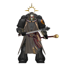 A chaplain of the Arbiters of Caliban. He wields the relic of a power mace alongside his crozius to fully maximize his close combat specialty.