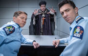 O'Leary and Minogue interrogate a Fear Factory employee.