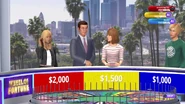 The "Host" congratulating the yellow player on their winnings (on the Hollywood Movies stage)