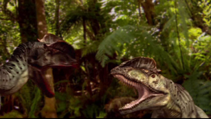 Dilophosaurus fighting