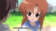 Rena slaps Keiichi for violating the Saiguden.