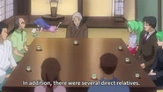 Starting from Oryō moving clockwise: Mion, Mion and Shion's Father, their mother Akane, two relatives, Furude Rika's father, Kimiyoshi Kiichirō, Rika