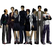 from left to right: Bong-Gu, Ki-Su, Ju-Hye, In-Hyup, Myung-Suk, So-Yeong, Ji-won (Music teacher)?, Ga Il-Hyun.