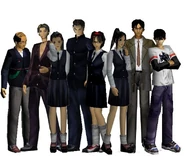 from left to right: Bong-Gu, Ki-Su, Ju-Hye, In-Hyup, Myung-Suk, So-Yeong, Ji-won (Music teacher)?, Ga Il-Hyun.