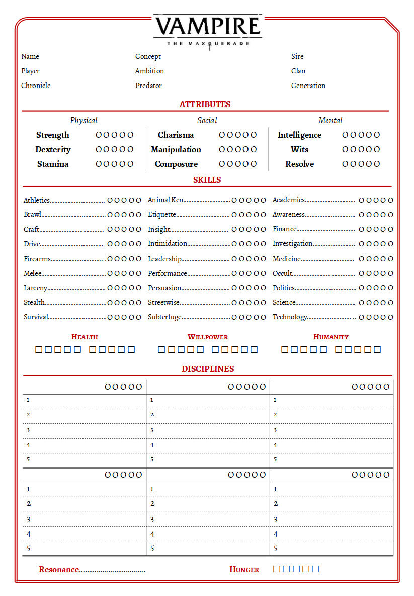 Vampire: the Masquerade Revised - Character and Traits