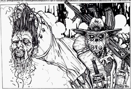 A  holding the severed head of his vampire quary.