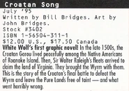 Listing for the Croatan Song Graphic Novel from the White Wolf 1995 Game Studio Catalog (May-December).