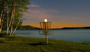 Challenging hole 24 basket on Squaw Lake