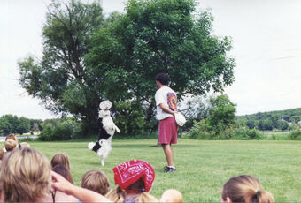 Whamo and Mike Hughes entertaining a crowd