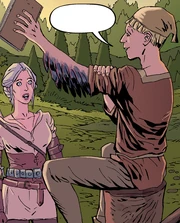 Elid pokazujący Ciri swoje pióra