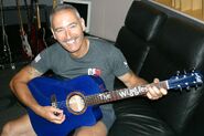 Anthony playing the new blue Maton mini acoustic guitar