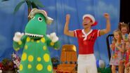 Laugh-a-lot and Dorothy the Dinosaur are doing the Romp Bomp A Chomp