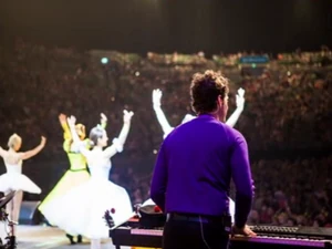 Lachy playing the keyboard