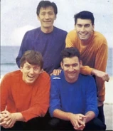 Dark grape, goldenrod, light red orange, bright blue