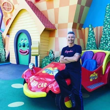 Anthony with the Big Red Car at Dreamworld