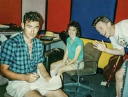 Anthony, Murray and Vannessa Fallon-Rohanna in the recording studio