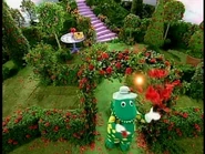 Dorothy throwing her roses while giggling