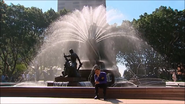 Jeff sleeping in front of Archibald Fountain