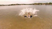 Captain Feathersword falling down at Manly Beach