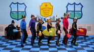 The Wiggles and Officer Beeples dancing