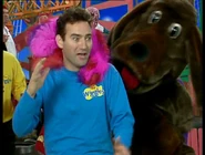 Wags tickle Anthony on the feathersword.