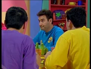 Anthony eating Wiggly rose petal soup