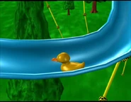 CGI Duck waddling on a slide