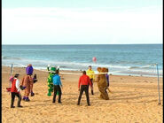 The Land Wiggly Group playing volleyball