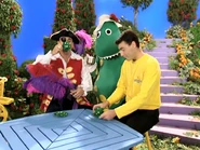 Captain Feathersword drinking rosy tea