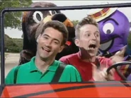 Anthony and Murray in the Big Red Car