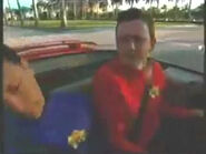 Jeff sleeping in the red Volkswagen car