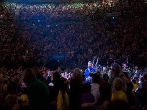 Anthony playing the bagpipes in the audience