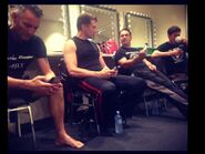 The Professional Wiggles and Paul Paddick Backstage on their phones.