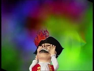 Puppet Captain Feathersword falling down