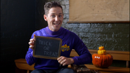 Lachy showing the Trick-or-Treat writing again