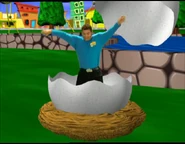 Anthony hatching from the duck's giant egg
