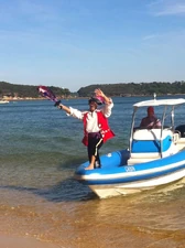 Captain Feathersword on boat