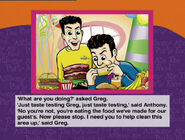 Greg and Anthony in electronic storybook: "Anthony Ate the Party Food"